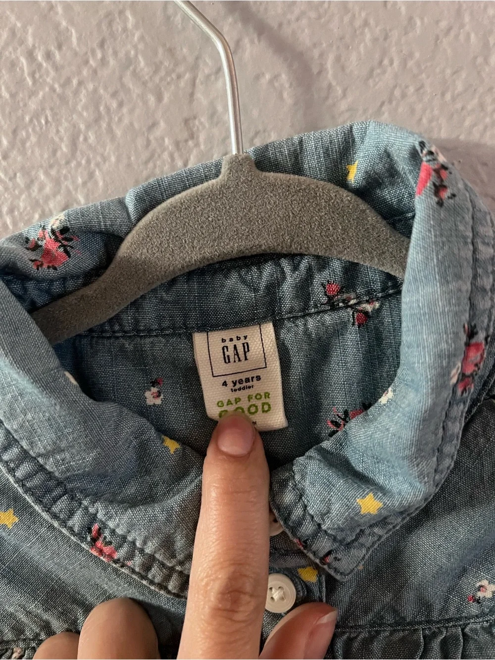 GAP Girls Chambray Floral Button-Front Dress | Long Sleeve